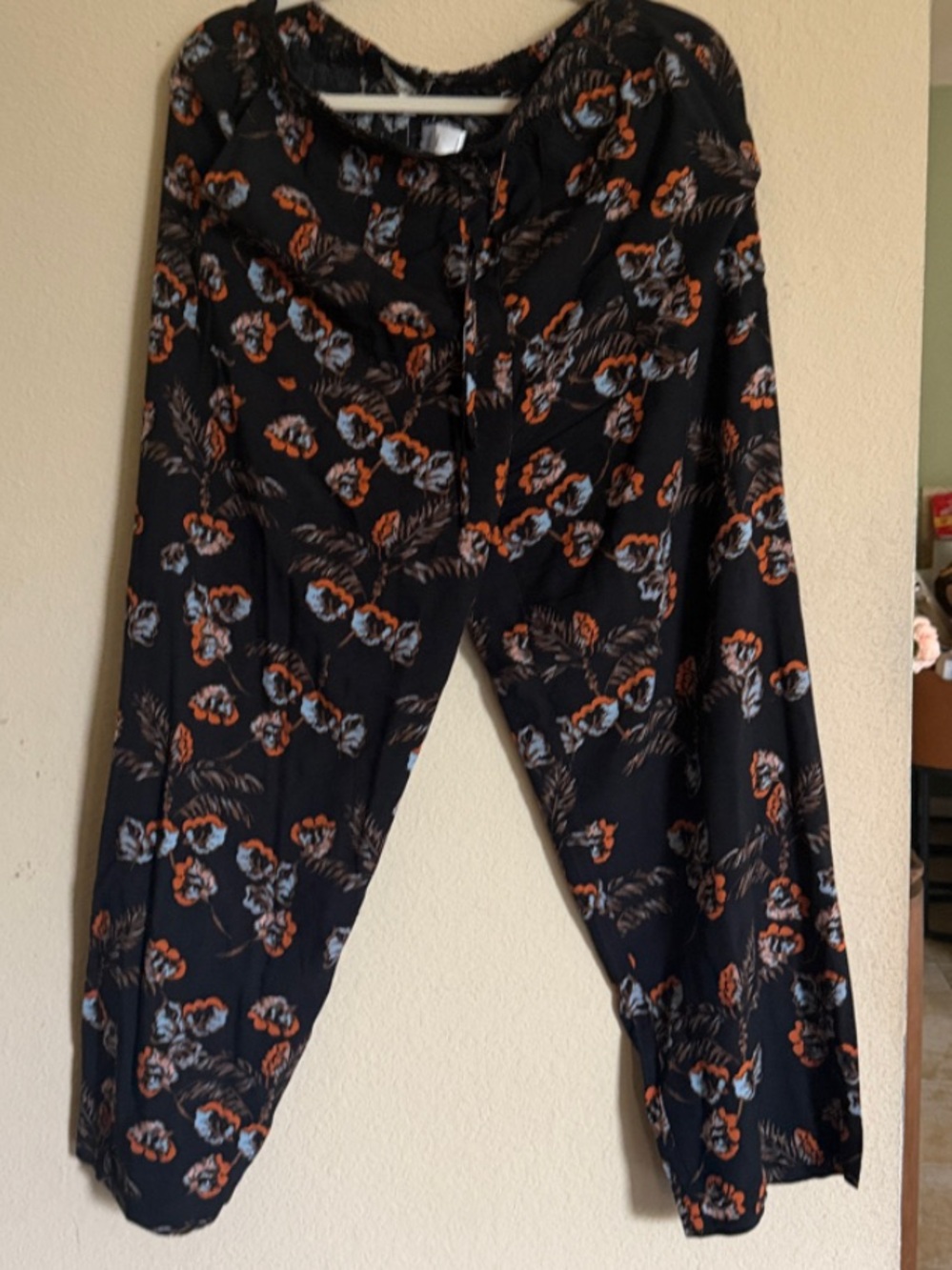 Black Rainn Black Floral Lounge Pants with Orange and Cream Accents
